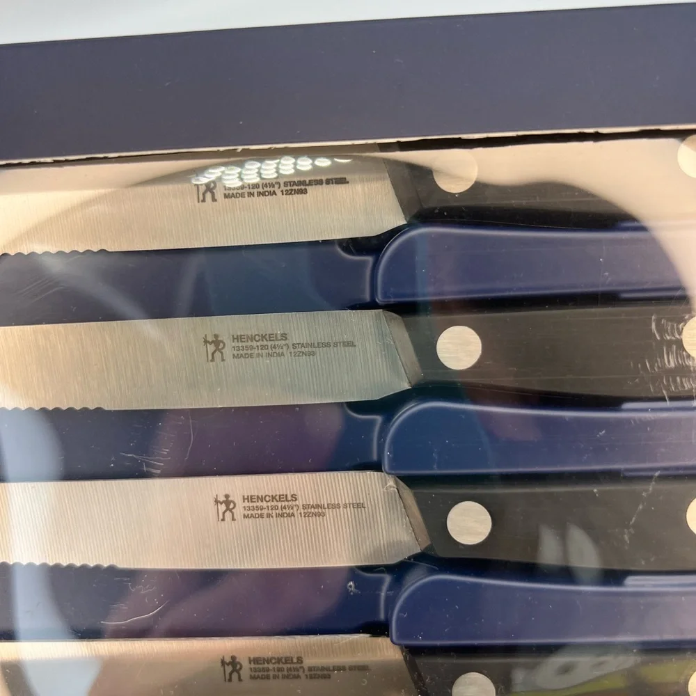 Henckels 4-pc Steak Knife Set, Stamped Blade, Stainless Steel, Dishwasher Safe